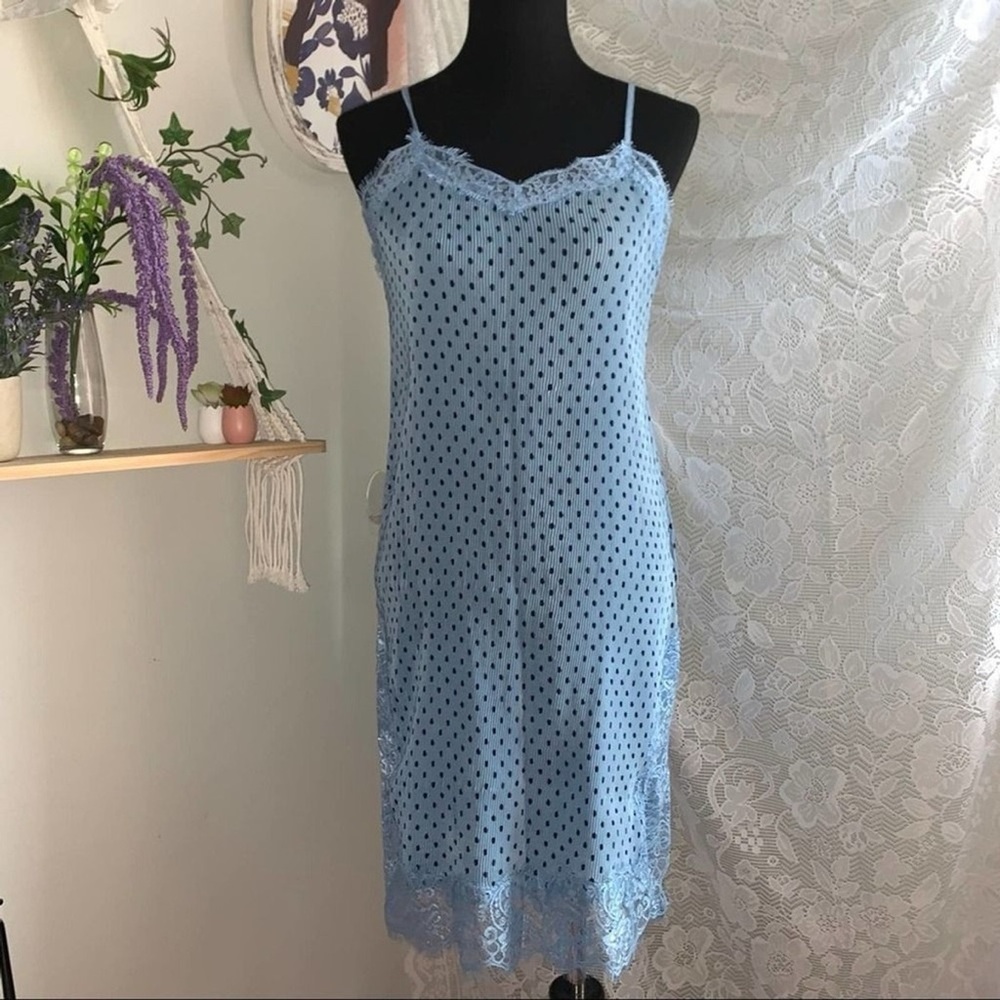 ✨ Free People Blue Polka Dot Slip Dress